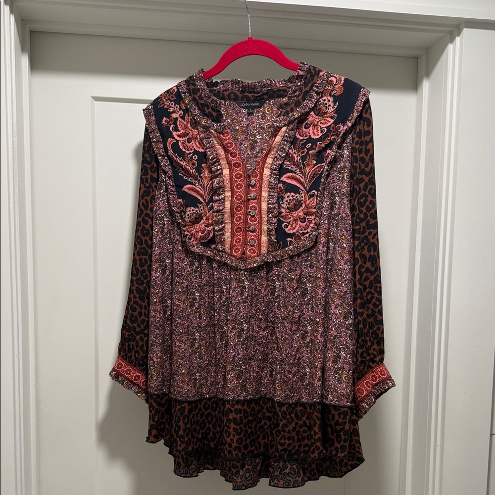 John Mark Multicolor Boho Embroidered Tunic - Rust & Black - Picture 2 of 8